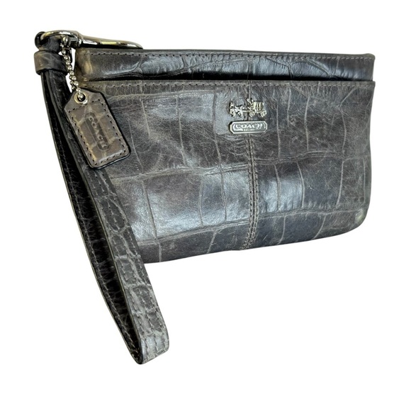 Coach Madison Croc Embossed Gray Wristlet - Picture 4 of 9